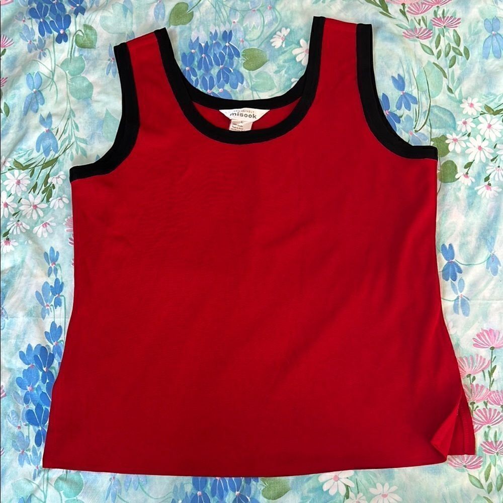 Exclusively Misook Knit Tank Top - L Red & Black